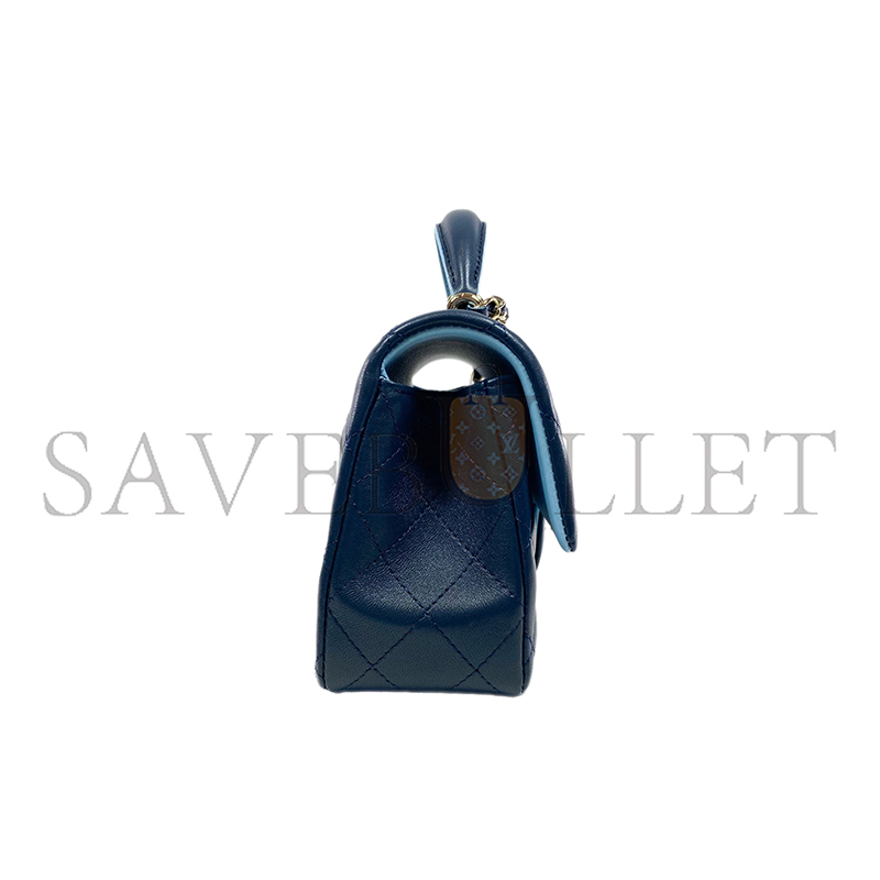 CHANEL MINI TOP HANDLE RECTANGULAR FLAP BAG QUILTED LAMBSKIN NAVY AND LIGHT BLUE 360047 (20*13*6cm)